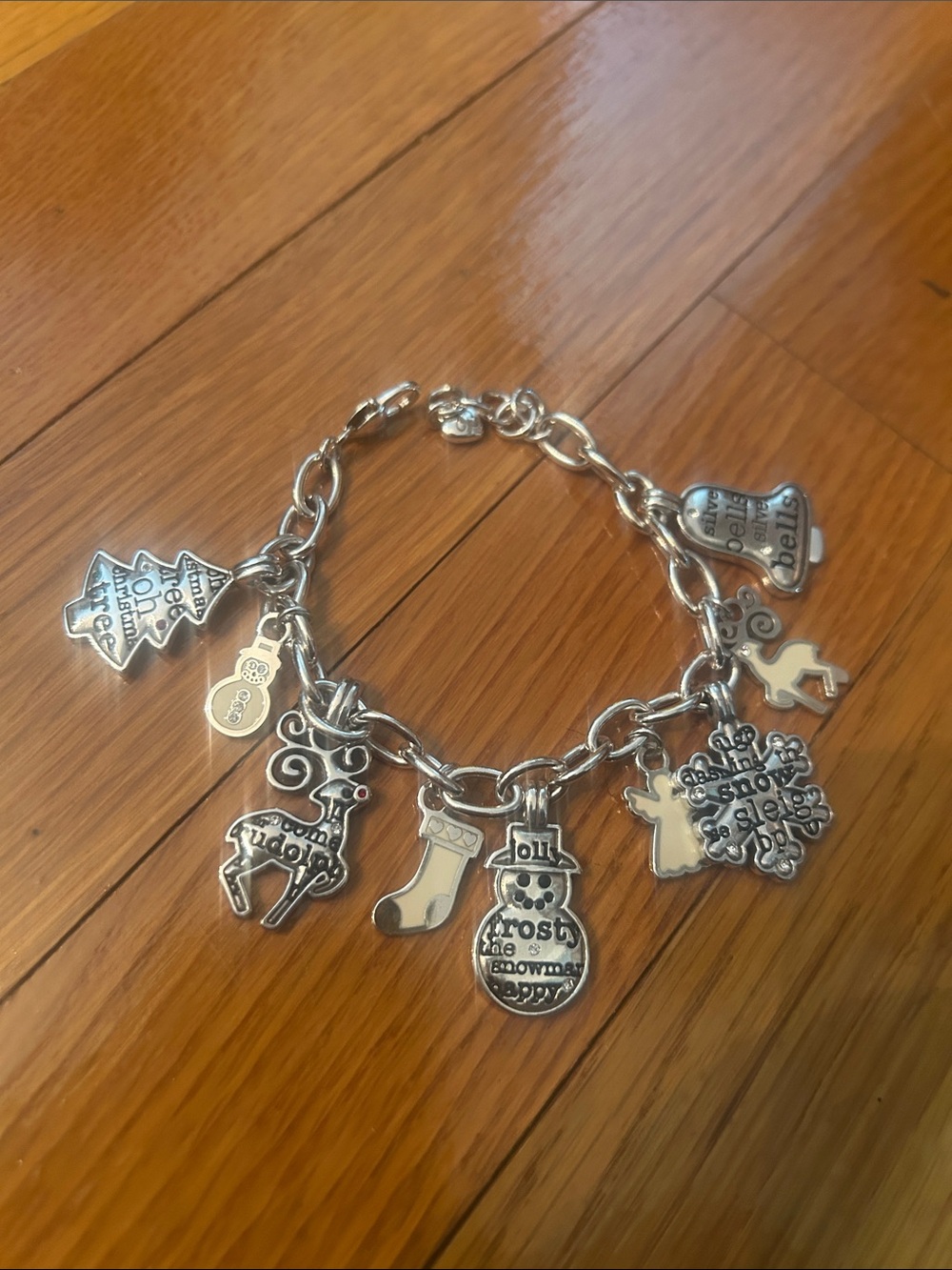 Brighton Silver Holiday Charm Bracelet with Snowman, Reindeer & Stocking Charms